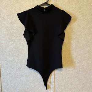 Black ruffle sleeve body suit
